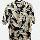 Tommy Bahama Shirt Men XXL 100% Silk Tropical Leaf Pattern Black Tan Hawaiian