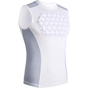 Youth Baseball Chest Protector Padded Compression Shirt Support Softball Football Heart Sternum Guard (Large, White/Grey)