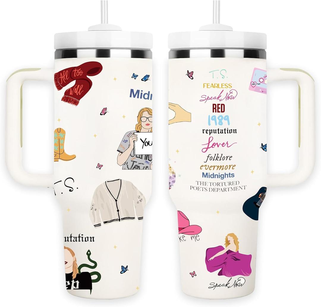 Funny Christmas Tumbler for Women Girls, 40 oz Stainless Steel Insulated Travel Tumbler, Christmas Coffee Mug with Lids and Straws, Xmas Cups Keep Drinks Cold & Hot, Singer Merch White Elephant Gifts