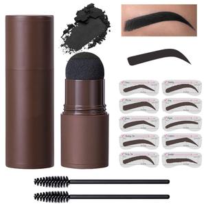 Eyebrow Powder Stamp Stencil Set, Eyebrow Stencils Shaping Kit, Long-Lasting Soft and Natural Eyebrow Powder for Women Girl, Includes Brush&Stencils, (A04#Black, 1 Kit)