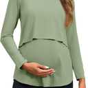 Tankaneo Womens Maternity Nursing Tops Long Sleeve Double Layer Breastfeeding Shirts Pregnancy Clothes (Green)