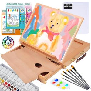 Falling in Art 29 Pcs Acrylic Paint Set with Tabletop Easel, Painting Kit with 12 Acrylic Paints Set, Canvas Panels, Brushes, Wooden Palette for Kids, Adults, Beginners, Professionals, Christmas