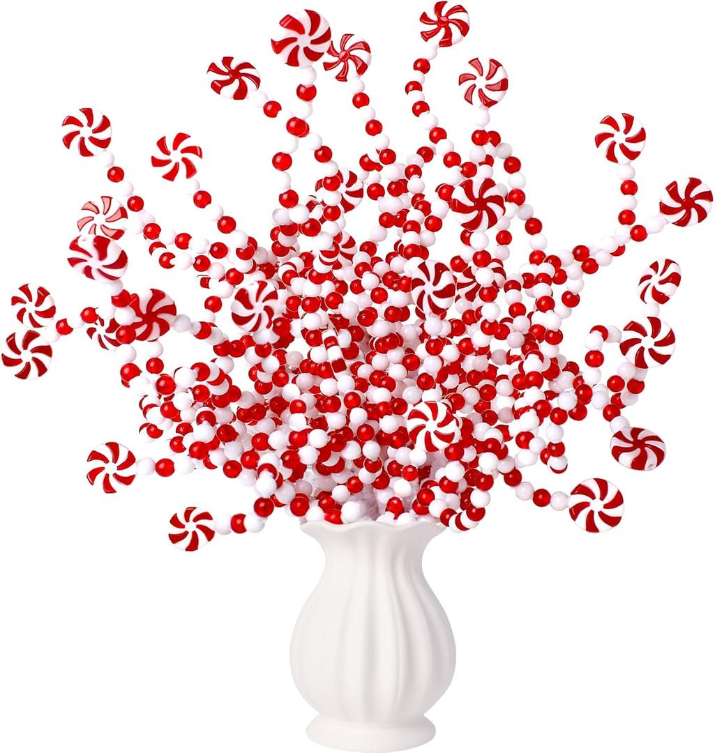 36 Pcs Candy Cane Christmas Decorations, Red and White Christmas Tree Picks, Candy Cane Ornaments for Christmas tree Topper Home Vase Decor Wreath DIY Craft