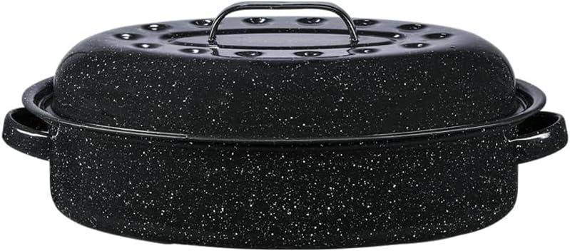 Granite Ware 15-Inch Covered Oval Roaster - Enamel Steel Basic Cookware, Nonstick & Chemical-Free, Dishwasher Safe - 10 Lb Capacity, Large Roasting Pan for Meats, Poultry, Vegetables (Speckled Black)