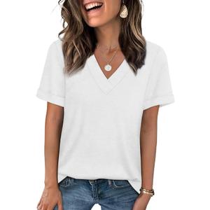 WIHOLL Womens Summer Tops Short Sleeve Basic Casual V Neck T Shirts Trendy Fashion 2026 (White, XL)