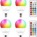 ILC E12 LED Light Bulbs (40w Equivalent) 5W, Color Changing RGB, 5700K Daylight White, Small Base Candelabra Round Light Bulb, A15 Candle Base, 12 Colors 2 Modes Timing with Remote Control (4 Pack)