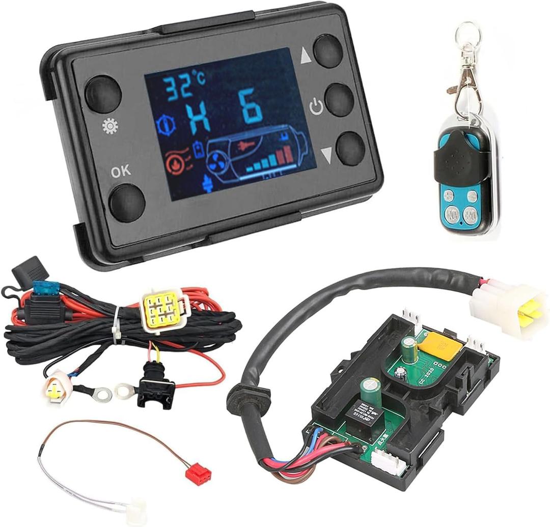 12V Diesel Heater Control Board Diesel Heater Controller Motherboard Parking Heater Control Panel LCD Controller Switch with Sensor Wiring Harness Fits for Chinese Diesel Heaters 5KW