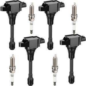 Ignition Coil Pack and Iridium Spark Plug Compatible with Nissan Altima Rogue Sentra Cube Versa NV200 1.6L 1.8L 2.0L 2.5L 2007-2019 Replaces UF549 C1696 5C1753 E1049 Set Of 4