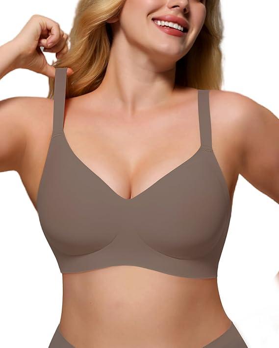 As Fairy Womens Soft Comfortable No Underwire Bras V Neck Seamless Push Up Bralettes Full Coverage Tshirt Brassiere, Size Small