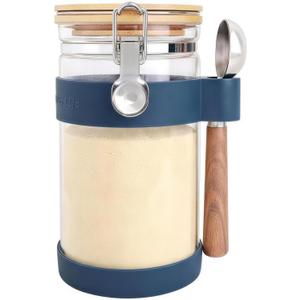 KKC Protein Powder Storage Container with 1 tbsp Scoop, 1200ml Large Airtight Glass Jar with Bamboo Lid, Protein Powder Holder with Wood Handle Spoon for Gym Supplements, Whey, Collagen Powder , 40oz