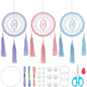INFUNLY 3 Set DIY Dream Catcher Kit Make Your Own Dreamcatcher Hanging Ornament for Car Dream Catcher Rings Kit DIY Dream Catcher Making Kit Small Charms Pendant Home Wall Decor Bag Charm