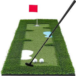 Putting Green Indoor for Golf Putting Practice – Indoor & Outdoor Golf Putting Mat with Adjustable Putter & 2 Golf Balls, Realistic Turf Golf Putting Mat for Home, Office & Training