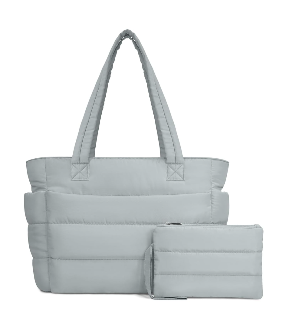 TOPDesign Puffer Tote Bag for Women, Lightweight Puffy Handbag with Compartments, Quilted Shoulder Bag for Work, Travel, Gym