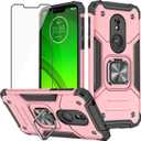 Asuwish Compatible with Moto G7 Power/MotoG7 Supra/Moto7 Optimo Max Case and Tempered Glass Screen Protector Ring Holder Kickstand Phone Cover for Motorola MotoG7Power G 7 7G G7Power 7th Gen Rose Gold