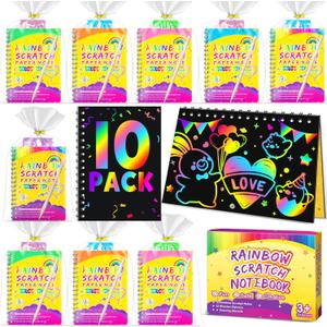 Party Favors for Kids 4-8-12: 10 Pack Scratch Rainbow Art Crafts Notebook, Coloring Book Goodie Bags Stuffers Kit, Bulk Birthday Gift Classroom Prizes Girl Boy Toddler