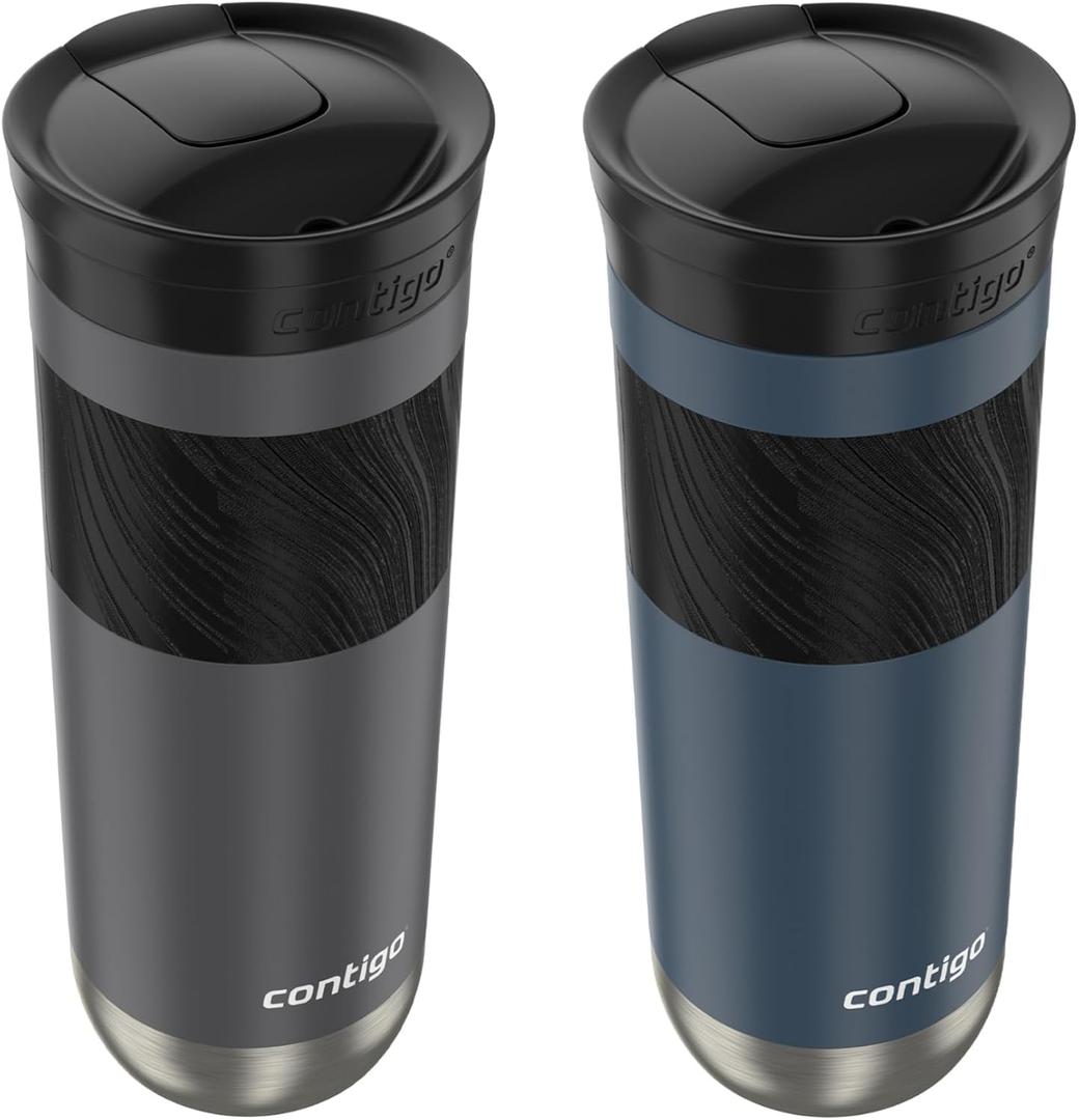 Contigo SNAPSEAL Insulated Stainless Steel Travel Mug with Grip 20oz. Blue Corn Transparent Satin & Midnight Berry