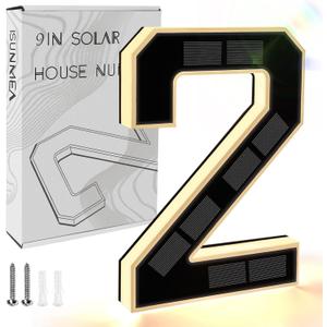 ISUNMEA 9 Inch Solar Lighted House Numbers for Outside, Light Up Waterproof LED Address Numbers Signs for Houses, Large Personalized Illuminated Exterior Modern House Numbers Light (2-Black, 9IN)