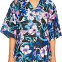 Women's Floral Print Button Down Shirts Short Sleeve Summer Casual Blouse Tops (XL)