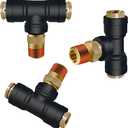 1/4" DOT Air Line Quick Connect Tee Fittings 3PCS, 1/4" Tube OD 1/4" NPT Thread Tee Union PTC/PTCR & Brass Air Brake Push-To-Connect Fittings for Truck Trailers and Air Brake System