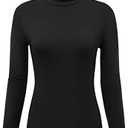 AUHEGN Women's Long Sleeve Lightweight Turtleneck Top Slim Fit Pullover T-Shirt L, Black