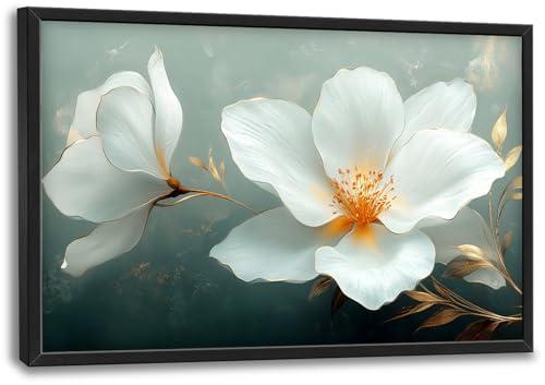 Large White Floral Wall Art for Living Room, Flower Canvas Oversized Wall Decor, Aesthetics Framed Pictures Painting Print Artwork for Bedroom Office 36L x 24W