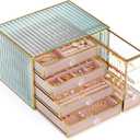 Youdepot Jewelry organizer box-Tempered Glass 5-Drawer jewelry boxes for women, Large Jewelry Boxes & Organizers With Velvet Necklaces Earring Organizer. (pink)