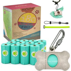 Dog Poop Pickup Bags Holder Dispenser with Standard-Sized Leak-Proof Scented Doggy Waste Bags and Carabiner with Safety Lock&Fastener Never Loose on Leash Lead Again (1 Holder 195 Bags, Beige)