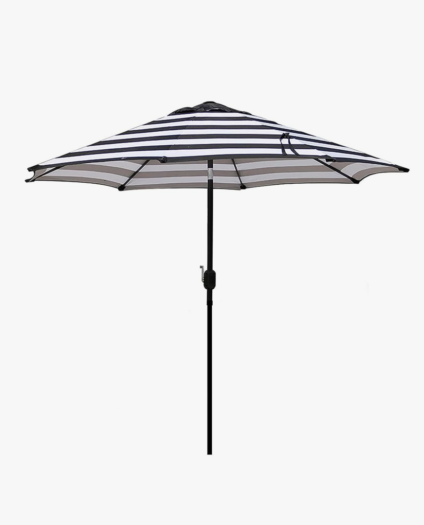 Blissun 9' Outdoor Patio Umbrella, Outdoor Table Umbrella, Yard Umbrella, Market Umbrella with 8 Sturdy Ribs, Push Button Tilt and Crank, Black & White Stripe