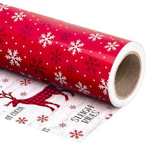 WRAPAHOLIC 30 Inch Reversible Christmas Wrapping Paper - 30 Inch x 33 Feet - Red White Reindeer and Snowflake Wrapping Paper for Christmas, Holiday, Party