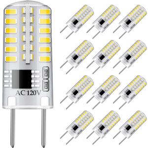Dimmable G8 LED Bulbs Daylight White 6000K 3W Equivalent to T4 Bi-Pin Base 120V 20W-25W Halogen Bulbs for Under Cabinet Light, Under Counter Kitchen Lighting (12-Pack)