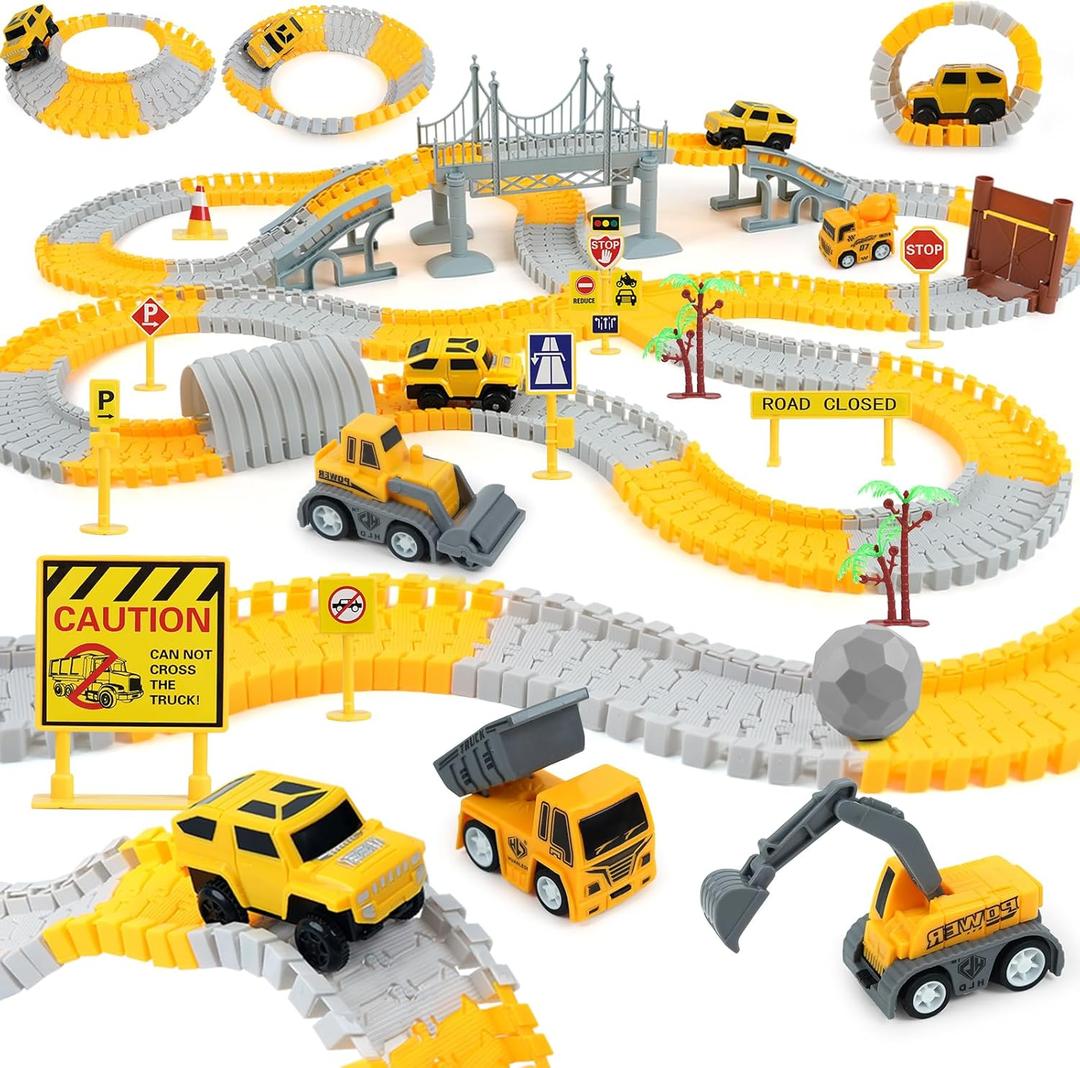 GIAT Construction Race Tracks Toys - Fun Gifts for 3 4 5 6 7 Year Old Boys, 330+ PCS DIY Road Adventure Set with Cars, Flexible Engineering Playset for Kids