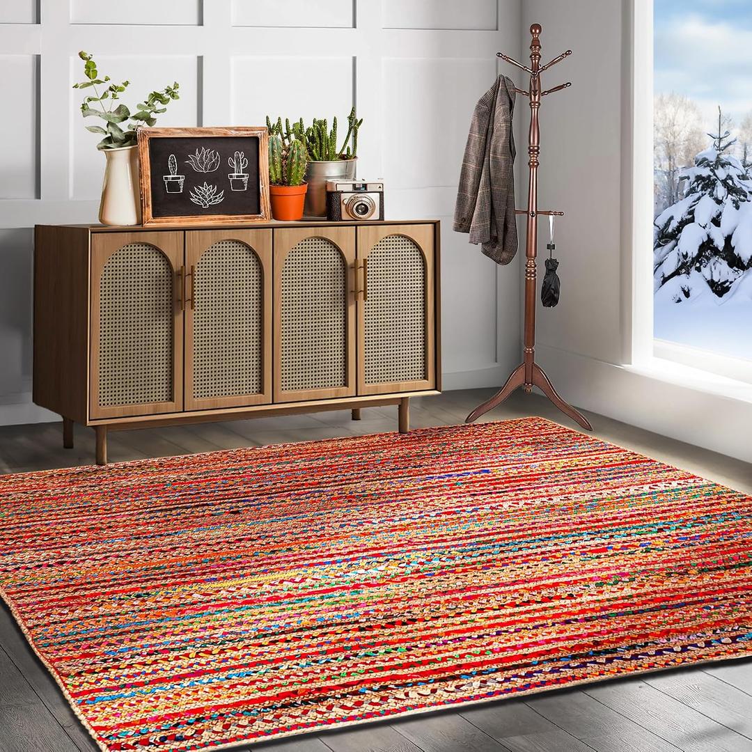 4'x6' Hand Woven Jute Chindi Area Rug - Colorful Boho Rugs