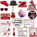 22nd Birthday Photo Booth Props for Girls Women, 16Pcs Large Size Birthday Decorations Red Photo Booth Frame, I'm Feeling 22 Bday Table Centerpieces Decorations