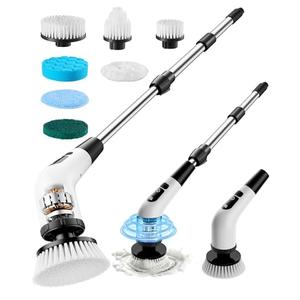 Powerful Electric Spin Scrubber, for Mom, Cordless Cleaning Brush, 90-Min Extended Runtime, Telescopic Long Handle, 8 Replaceable Heads, 2 Speeds for Bathroom, Floor & Glass
