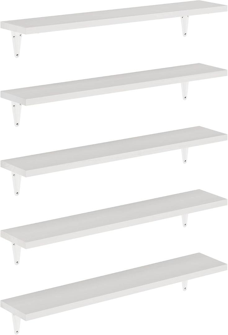 Wallniture Arras 24" Bathroom Shelves, Floating Shelves for Wall Storage, Bookshelf Living Room Decor, Bedroom, Kitchen Shelf, White Set of 5