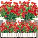 Artificial Flowers for Outdoors,8 Bundles UV Resistant Fake Flowers Outside Faux Plastic Flowers for Outdoor Garden,Porch,Patio Dcor(Red)