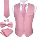 Barry.Wang Mens Formal Business Suit Vest Slim Fit Casual Solid Color Dress Waistcoat Tie Bow Tie Set Wedding Party, Small