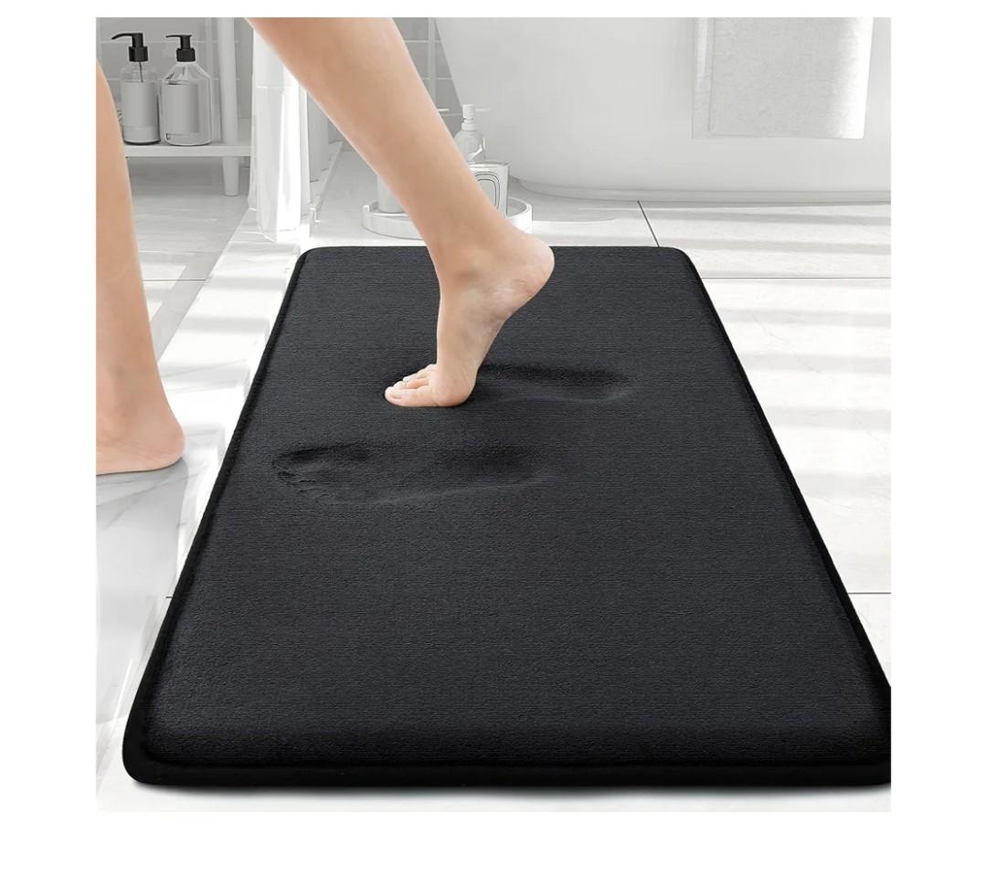 Smiry Memory Foam Bath Mat 35x25, Extra Soft and Absorbent Bathroom Mats, Non Slip Washable Carpet for Floor, Shower and Tub, Black
