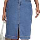 luvamia Jean Skirts for Women Denim Trendy Summer Casual Stretchy High Waisted Midi Below Knee Pencil Skirt with Slit (X-Large, Medium Blue)