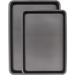 Cookie Sheets for Baking Nonstick, 2 Pack Heavy Duty 0.8mm Dark Gray Sheet Pan Set Quarter(9x13in) & Jelly Roll(10x15in), Diamond Textured Commercial Grade, Small Oven Safe