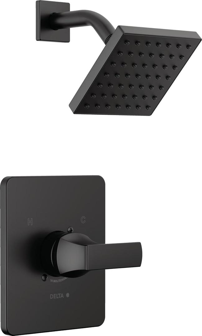 Delta Velum 14 Series Shower Faucet Set, Matte Black Shower Head and Handle Set, Valve Trim Kit, Matte Black T14237-BL (Valve Not Included)
