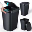 CEROELDA 3 Pack Slim Bathroom  Can, 10L/2.6 Gal with Press Top and Pop-up Lid, Plastic Wastebasket for Toilet, Office, Bedroom (Black)