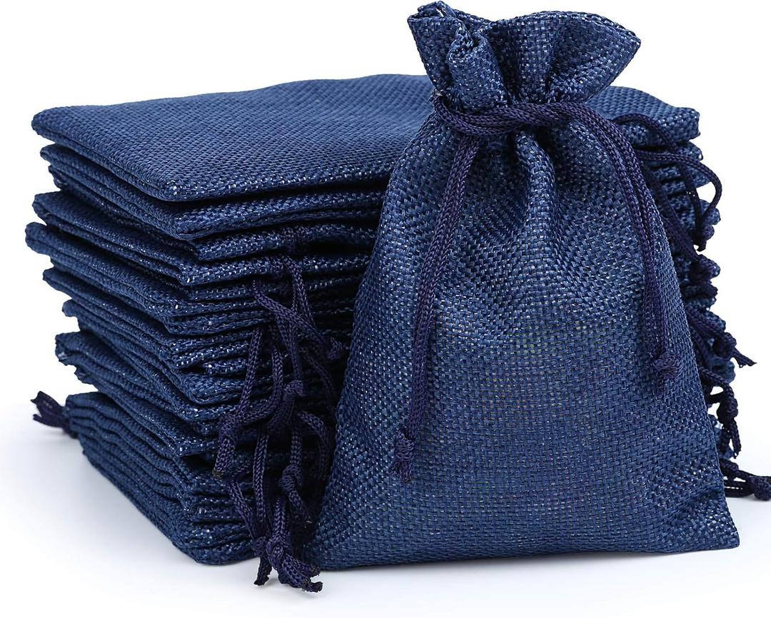 Naler 24pcs 3.9 x 5.5 Inch Burlap Bags with Drawstrings, Linen Gift Bags Jewelry Pouches Sacks for Wedding, Party Favors, DIY Craft, Presents (Navy Blue)