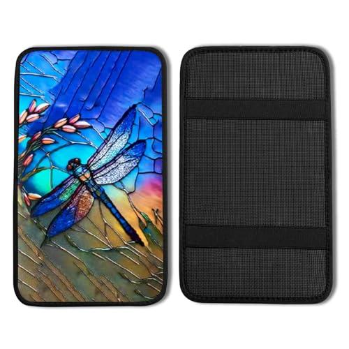 Dragonfly Vehicle Center Console Armrest Cover Pad,Dragonfly Car Accessories Soft Middle Console Cushion Pad,Auto Arm Rest Mat Decor Dragonflys Gifts for Women Men Dad for Most Vehicle SUV Truck