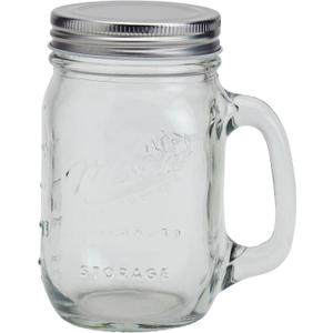 Mason Craft & More 1-Piece Glass Drinking Jars Tumblers Set with Handles Stainless Steel Lids, 16 oz