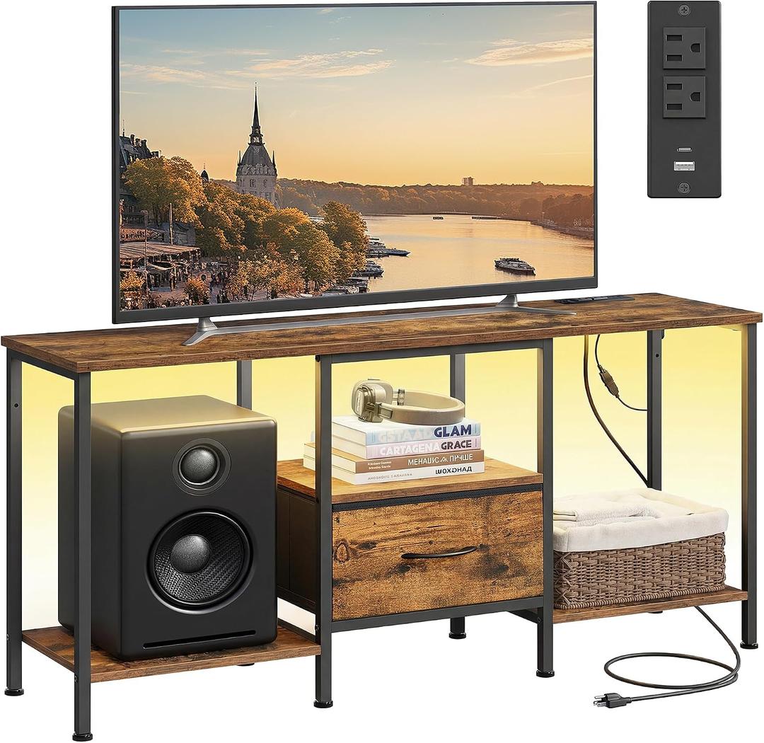 SONGMICS BELLAH Collection - TV Stand for TVs Up to 55 Inches, Media Console Table and Entertainment Center Unit for Living Room, with Shelves and Drawer, Steel, Industrial, Rustic Brown ULGS031K101S, 11.8"D x 44.8"W x 23.6"H