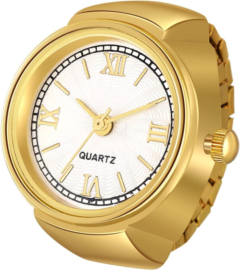 JewelryWe Men Women Finger Watch Stretchy Band Elastic Round Simple Dial Quartz Ring Watches for Mother's Day