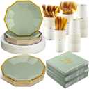 Yungyan 400 Pcs Baby Shower Dinnerware for 50 Guest Baby Shower Paper Plate Napkin Set Gender Reveal Plate Napkins Cup Footprint Disposable Knives Fork Spoon Gender Reveal (Green, Baby Boy)