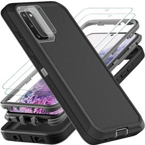 for Samsung Galaxy S20 Case, with 2Pcs [Self Healing Flexible TPU Screen Protector & Camera Lens Protector] Military Grade 3 in 1 Heavy Duty Case for Galaxy S20 5G 6.2 inch (Black/Grey) (for Galaxy S20[NOT FIT S20 FE/S20 Plus/S20 Ultra])