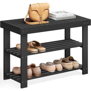 SONGMICS Shoe Rack Bench, 3-Tier Bamboo Shoe Storage Organizer, Entryway Bench, Holds Up to 286 lb, 11.3 x 27.6 x 17.8 Inches, for Entryway Bathroom Bedroom, Ink Black ULBS04H